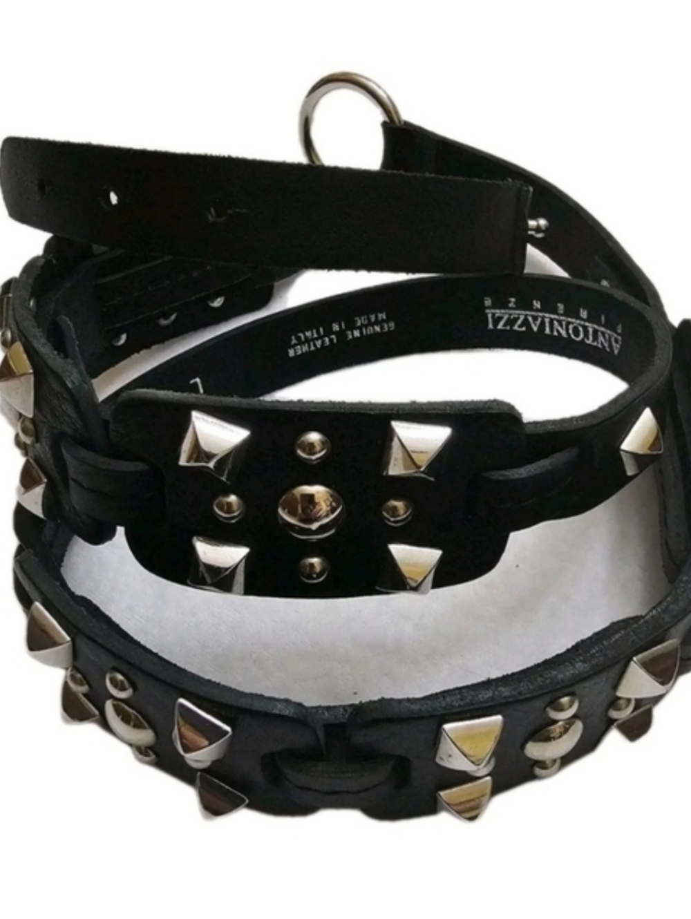 Vintage Antoniazzi Italian Black Leather Studded Belt Punk Goth Grunge Gypsy - L